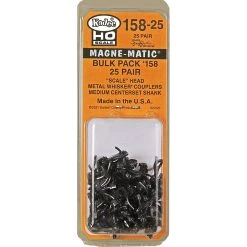 Kadee Quality Products #158-25 HO Scale Bulk Pack - 25 Pair #158 Scale Whisker® Metal Couplers - Medium (9/32") Centerset Shank