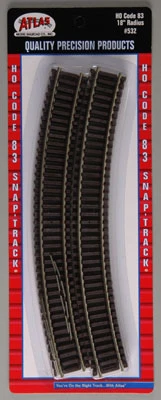 Atlas Trains 18" Radius SnapTrack (6) Code 83 HO Scale