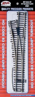 Atlas Trains #4 Custom-Line Left Turnout Code 83 HO Scale