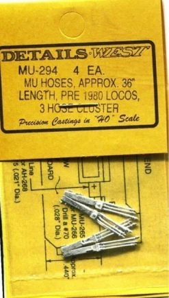 Details West MU Hoses 3-Cluster 36" -- Pre-1980 Locomotives Pkg(4)