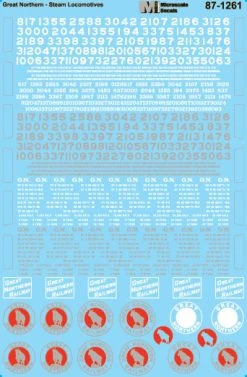 Microscale Industries Great Northern Steam Locomotives Silver & White Lettering HO Decal Set