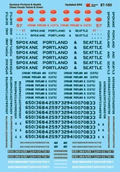 Microscale Industries Spokane, Portland & Seattle Hood Unit Diesels (yellow, Green) HO Decal Set
