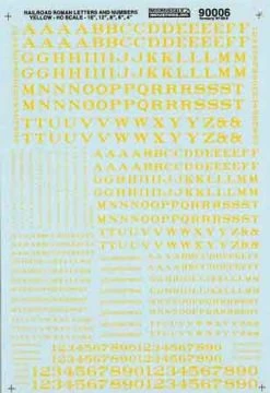 Microscale Industries Roman Yellow HO Decal Set Alphabets & Numbers - Railroad