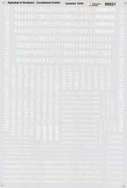 Microscale Industries Gothic (Condensed) White HO Decal Set Alphabets & Numbers