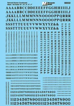Microscale Industries Roman (Condensed) Gold HO Decal Set Alphabets & Numbers