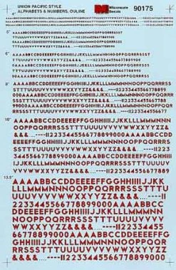 Microscale Industries Union Pacific Style With Black Outline Alphabets Numbers HO Decal Set