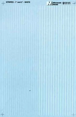 Microscale Industries Stripes 1 & 2" Wide White HO Scale HO Decal Set