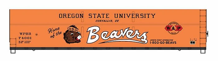 Intermountain Railway FMC Welded-Side Wood Chip Gondola - Ready To Run - Value Line -- Willamette & Pacific #74001 (Oregon State Univ. Beavers, Orange, Team Logo)