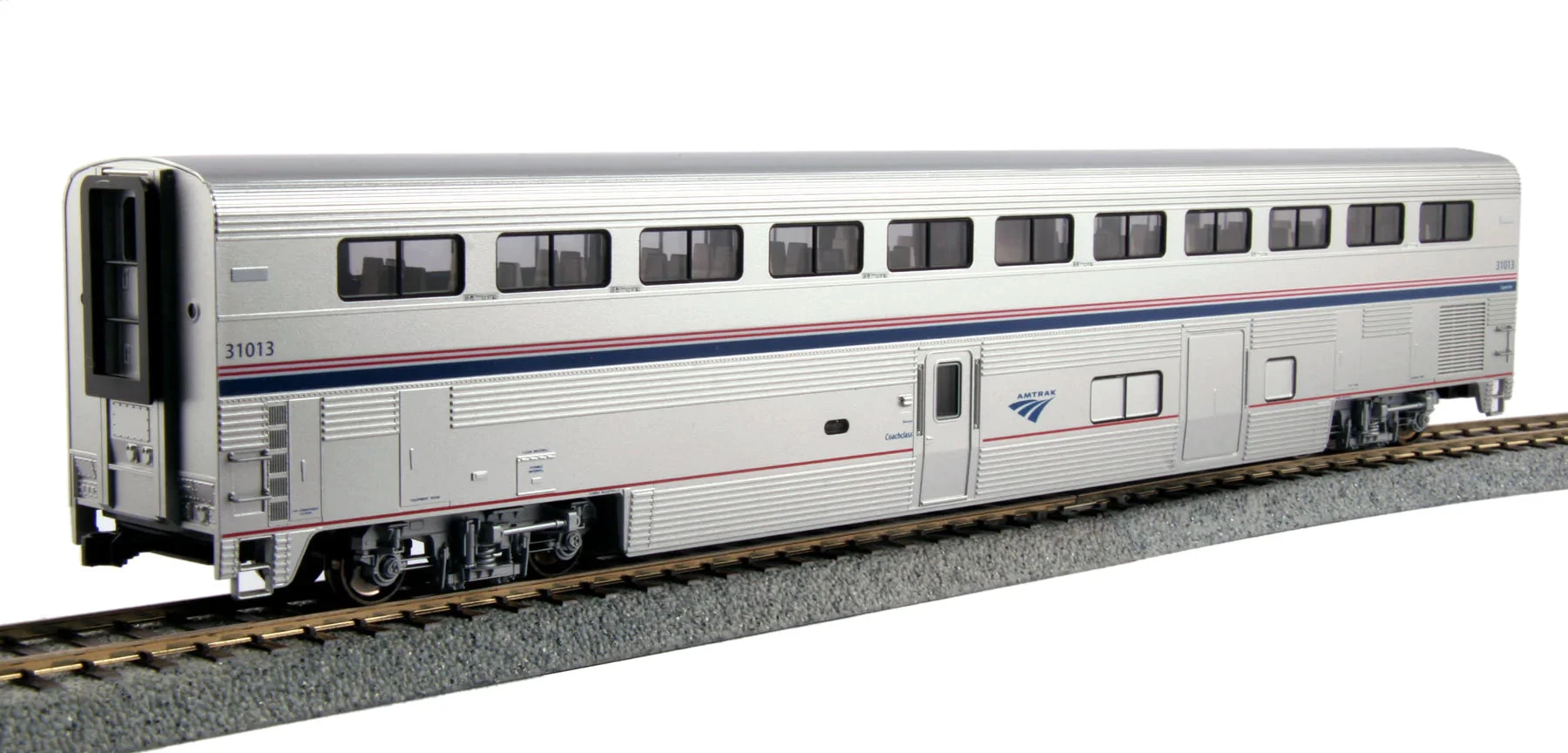 Kato Superliner I Coach-Baggage, Lighted - Ready To Run -- Amtrak 31035 (Phase VI; Silver, Blue, Red) 3 Kato Superliner I Coach-Baggage, Lighted - Ready To Run -- Amtrak 31035 (Phase VI; Silver, Blue, Red)