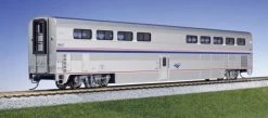 Kato Superliner I Diner, Lighted - Ready To Run -- Amtrak 38028 (Phase VI; Silver, Blue, Red)